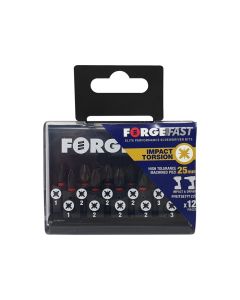 (C) FFBITSETP1225 FORGEFAST IMPACT BIT SET POZI 25MM SET 12PC