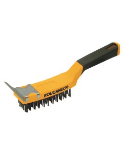 (C) ROU52042 ROUGHNECK 4 ROW CARBON STEEL WIRE BRUSH WITH SCRAPER