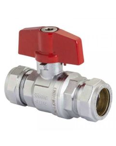 (C) 255002 PB300T PRESTEX C/P BRASS BALL VALVE RED T HANDLE 22MM