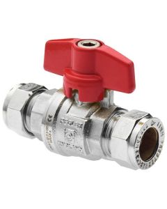 (C) 255003 PB300T PRESTEX C/P BRASS BALL VALVE RED T HANDLE 28MM