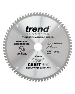 TREND CSB/CC26072 CRAFT PRO TCT SAWBLADE 260MM X 30MM  72TH